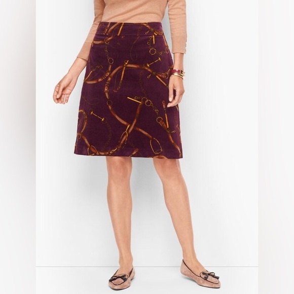 Talbots Equestrian Print Corduroy A Line Skirt Maroon NWT Size 2 - Picture 1 of 8